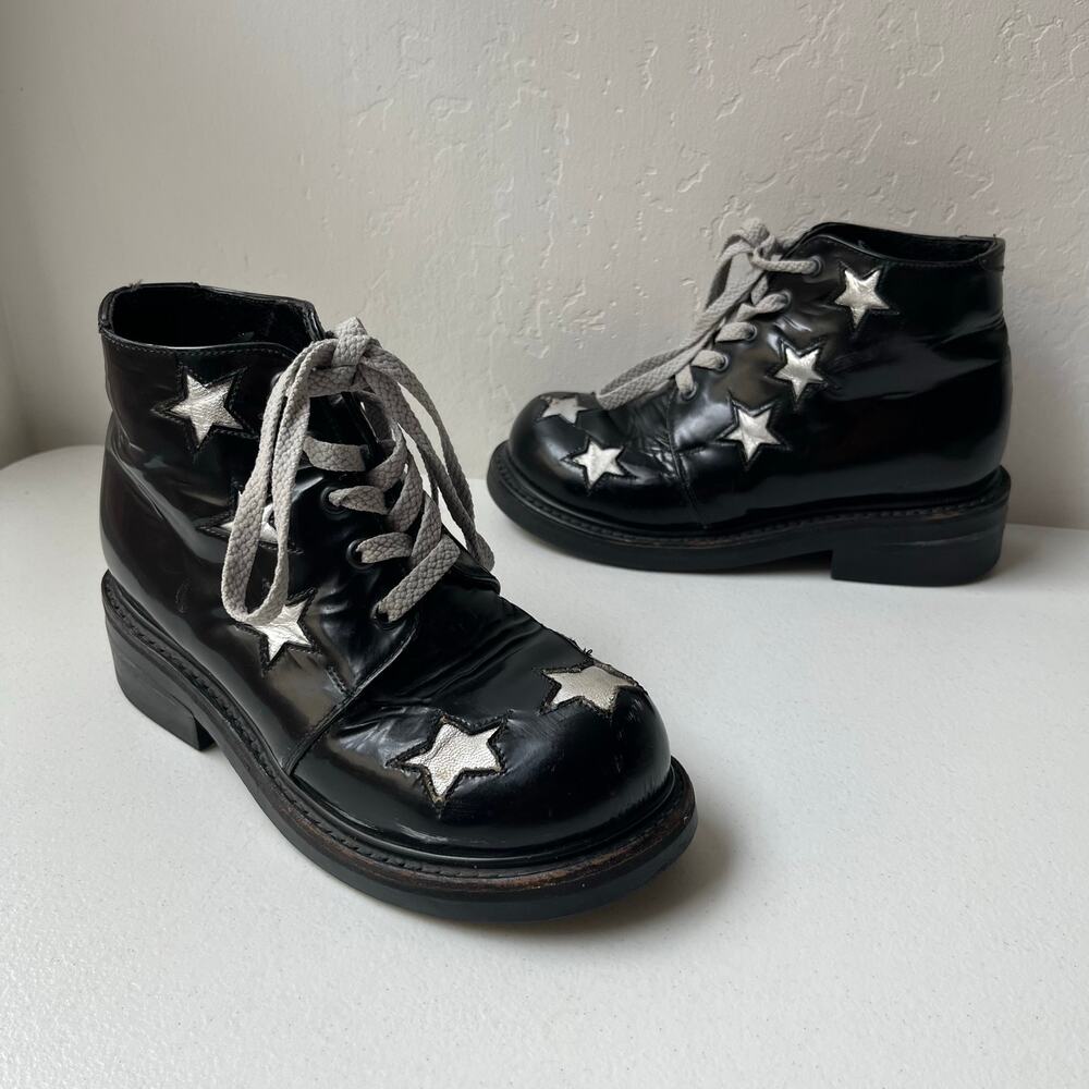 Vintage Muro Welt Leather Boots Size M5/W7 Unisex Stars 90s Y2K Grunge Goth Punk - Picture 1 of 11
